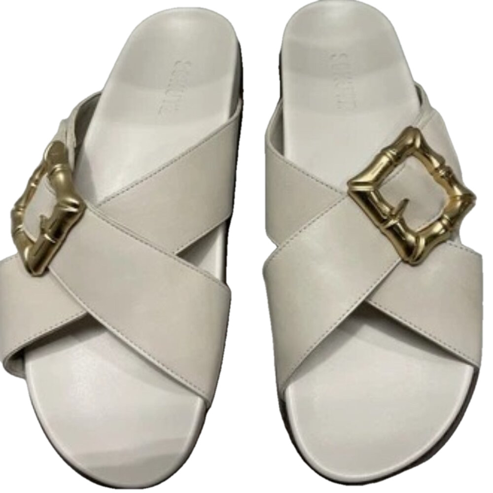 NEW SCHUTZ Enola Sporty Sandal US8B Low Heel Crossover Straps Slide in Pearl